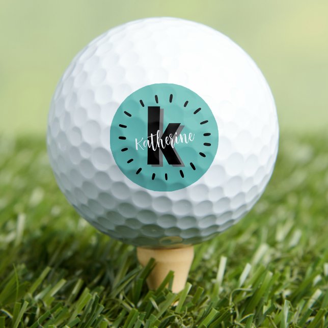 Modern Teal Initial Monogram Golf Balls (Stylish Modern Initial Monogram Golf Balls)