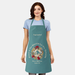 Modern Teal JESUS IS THE REASON Christmas Apron