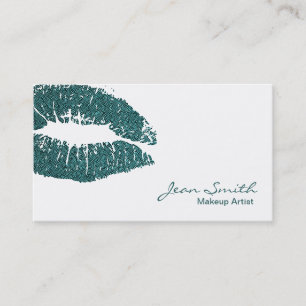 Modern Teal Kiss Makeup Artist Business Card