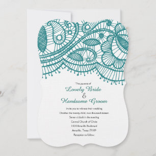 Modern Teal Lace Whimsical Wedding Invitations