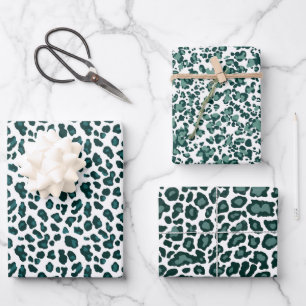 Modern Teal Leopard Print Patterned Wrapping Paper Sheet