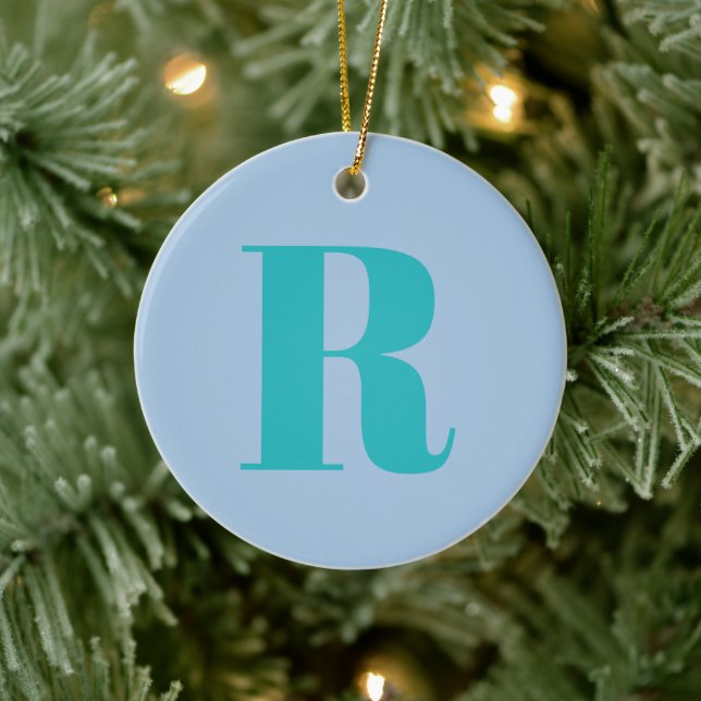 Modern Teal Letter | Monogram Initial Trendy Blue Ceramic Tree Decoration (Tree)