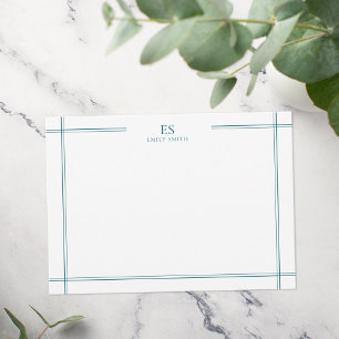 Modern Teal Line Border Monogram Card