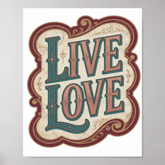 Modern Teal LIVE LOVE Design Poster (Front)