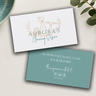 Modern Teal Maid & House Cleaning Service Business Card