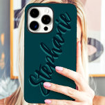 Modern Teal Minimalist Script Name iPhone 16 Pro Max Case<br><div class="desc">Embrace modern minimalism with this sleek Teal Minimalist Script Name iPhone 16 Pro Max Case. This chic design features your name elegantly displayed in a flowing script against a deep teal backdrop, creating a look that's both understated and personalised. Perfect for those who appreciate clean lines, simple sophistication, and a...</div>