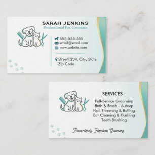 Modern Teal Mint Pet Groomer Custom Business Card