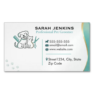 Modern Teal Mint Pet Groomer Custom Magnetic Business Card