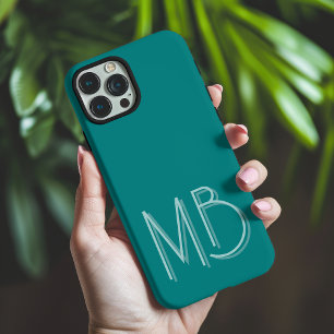 Modern Teal Monogram Initials Contemporary iPhone 16 Pro Max Case