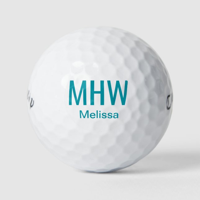 Modern Teal Monogrammed Golf Balls (Front)