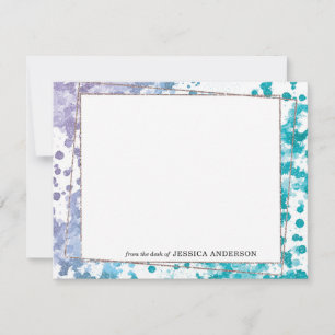 Modern Teal Navy Blue Gold Abstract Watercolor Card