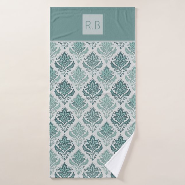 Modern Teal Nordic Damask Bath Towel Set (Bath Towel)