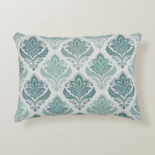 Modern Teal Nordic Damask Decorative Cushion