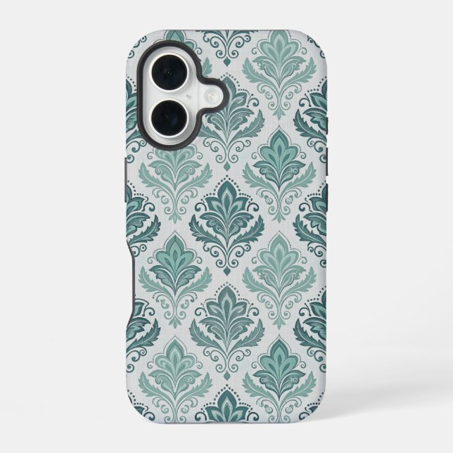 Modern Teal Nordic Damask iPhone 16 Case (Back)