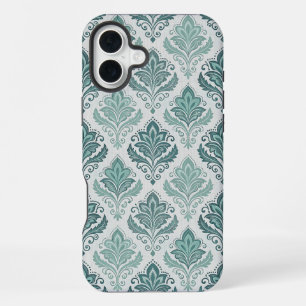 Modern Teal Nordic Damask iPhone 16 Plus Case