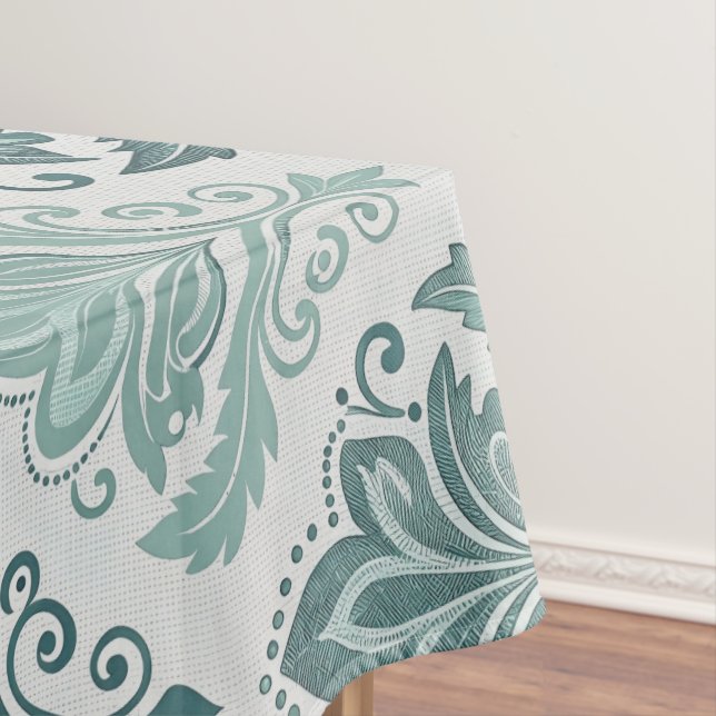Modern Teal Nordic Damask Tablecloth (In Situ)