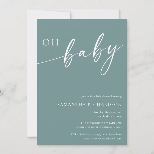 Modern teal Oh Baby gender neutral shower Invitation (Front)