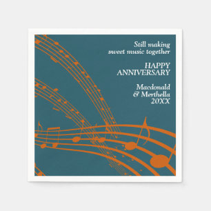 Modern Teal Orange SWEET MUSIC Happy Anniversary Napkin