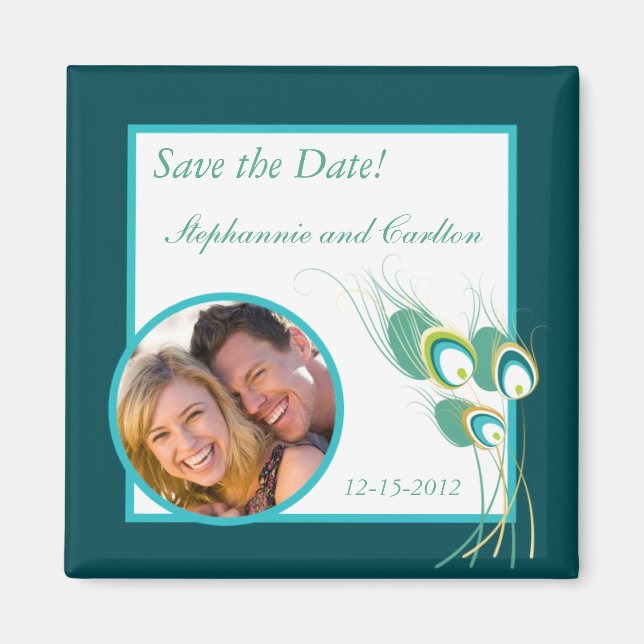 Modern Teal Peacock Wedding Announcement Magnet (Front)