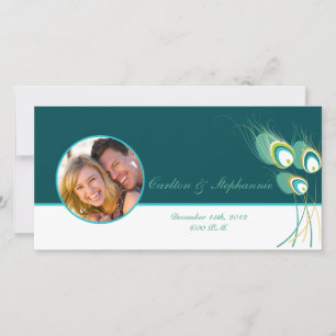 Modern Teal Peacock Wedding Photo Announcement