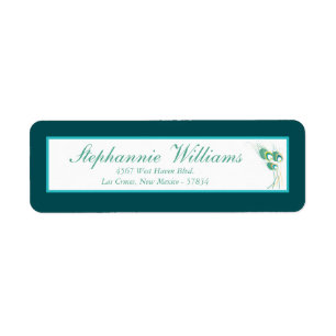 Modern Teal Peacock Wedding Return Address Label