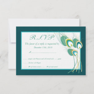 Modern Teal Peacock Wedding RSVP Cards