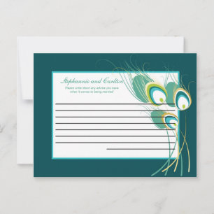 Modern Teal Peacock Wedding Writable Advice Card