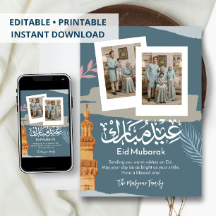 Modern Teal Polaroid Photo Eid Mubarak Card