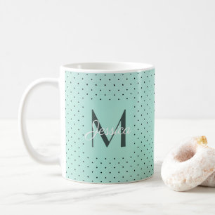 Modern Teal Polka Dot and Monogram Coffee Mug