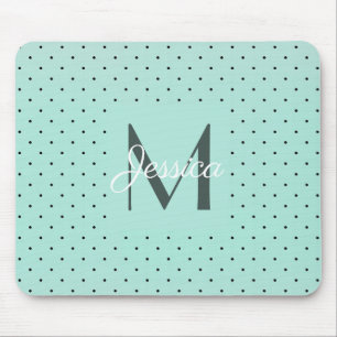 Modern Teal Polka Dot and Monogram Mouse Mat