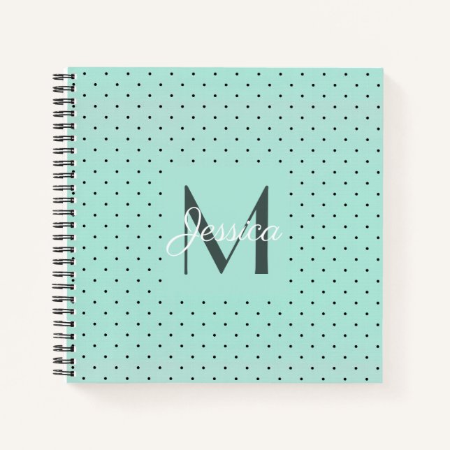 Modern Teal Polka Dot and Monogram Notebook (Front)