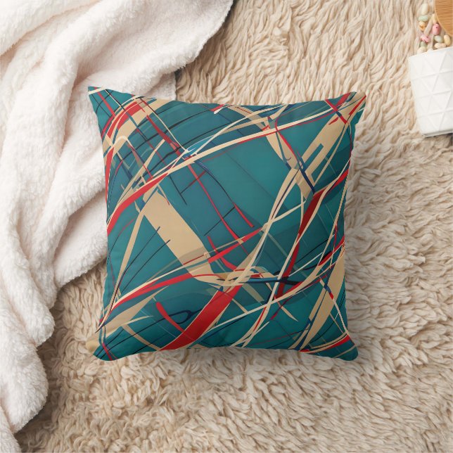Modern Teal, Red & Tan Cushion (Blanket)
