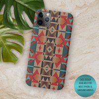 Modern Teal Red Taupe Brown Mosaic Art Pattern