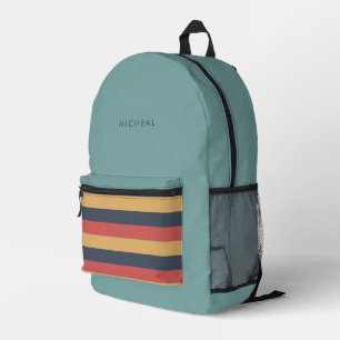 Modern Teal &  Retro Stripes Colour Block  Printed Backpack