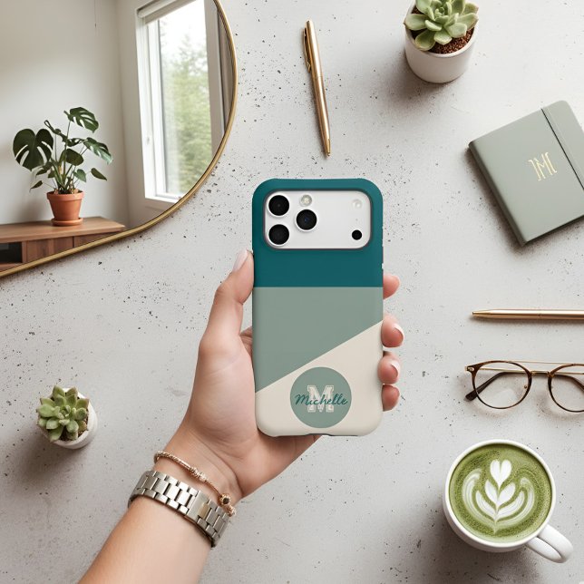 Modern Teal Sage Geometric Monogram & Script Name (Creator Uploaded)