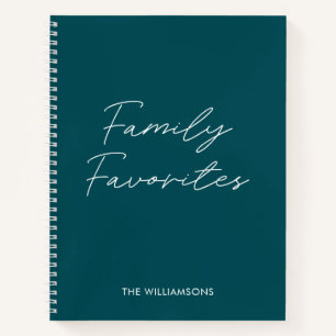 Modern Teal Script Cooking Family Recipe Notebook