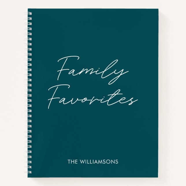 Modern Teal Script Cooking Family Recipe  Notebook (Front)