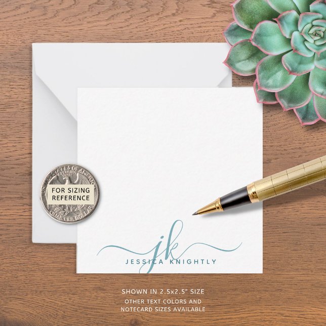 Modern Teal Script Monogram Minimalist Card (Creator Uploaded)