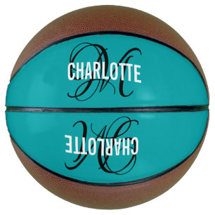 Modern teal script monogram name basketball