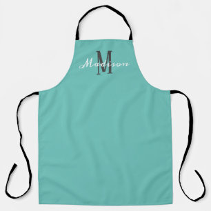 Modern Teal Script Monogram Personalised Name Apron
