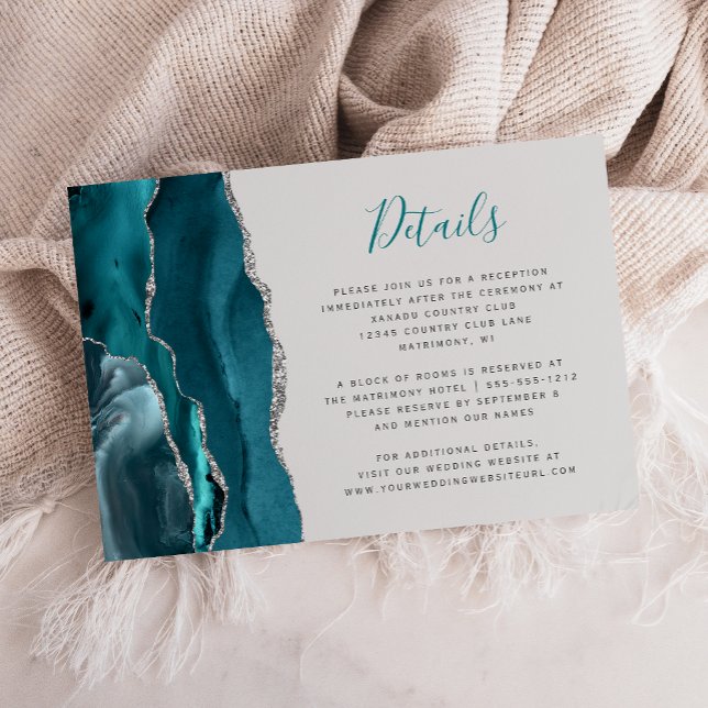 Modern Teal Silver Agate Grey Wedding Details Enclosure Card (Creator Uploaded)