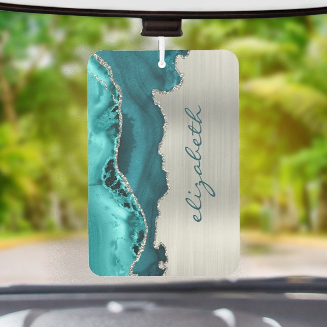 Modern Teal Silver Agate Metallic Car Air Freshener (Creator Uploaded)