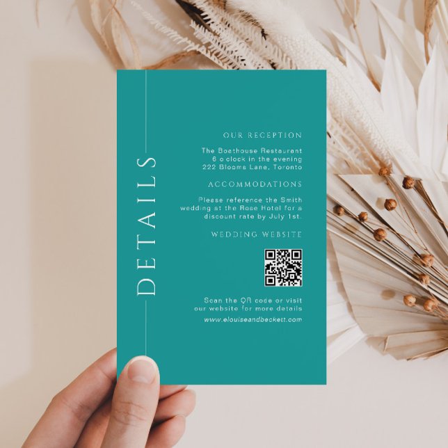 Modern Teal Simple Wedding Details Insert QR Code (Creator Uploaded)