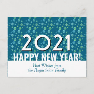 Modern TEAL Snowflakes Happy New Year 2021 Postcard