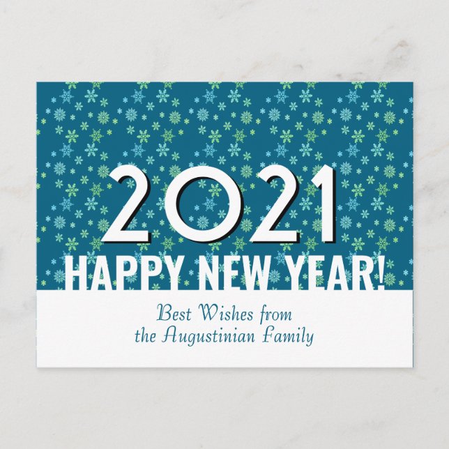 Modern TEAL | Snowflakes | Happy New Year | 2021 Postcard (Front)
