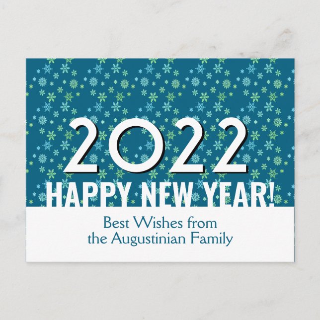 Modern TEAL Snowflakes | Happy New Year 2022 Postcard (Front)