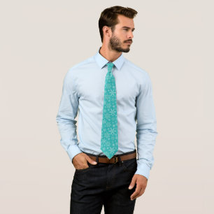 Modern Teal Snowflakes Winter Christmas Pattern Tie
