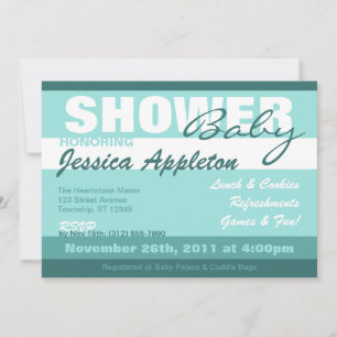 Modern Teal Stripe Baby Shower Invitations