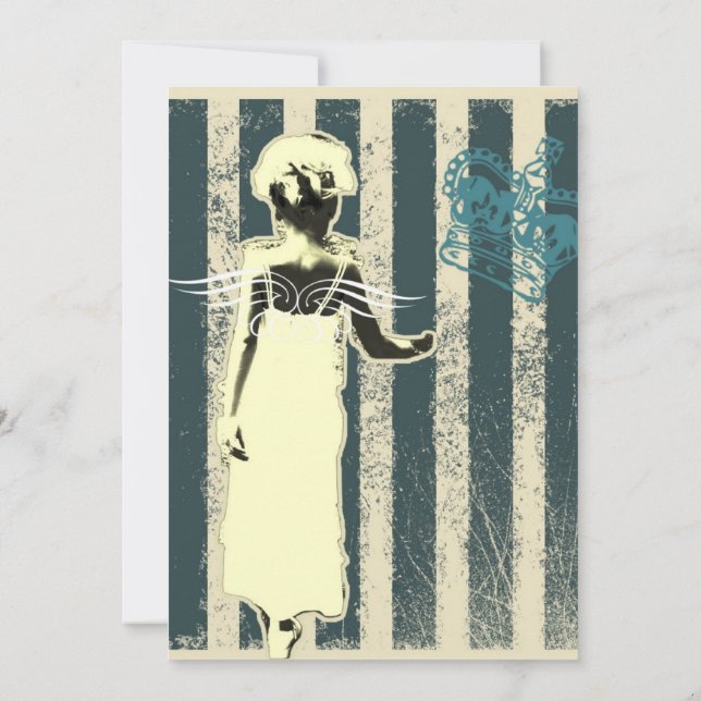 modern teal stripes Junior Bridesmaid Invitation (Back)