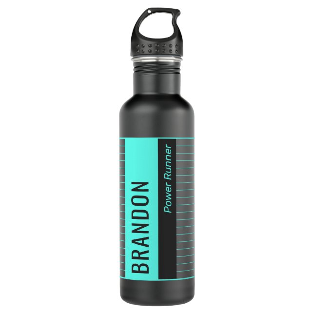 Modern Teal Stripes Water Bottle (Front)